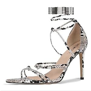 Wet Kiss Sultry Pointed Toe Snakeskin Print Lace Up Heels Size 40 US 9.5